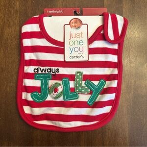 Carters Christmas Holiday Baby Toddler Bib Teething Santa‎ Jolly
